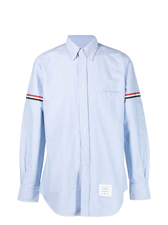 Light Blue Oxford Striped Grosgrain Armband Classic Shirt Men