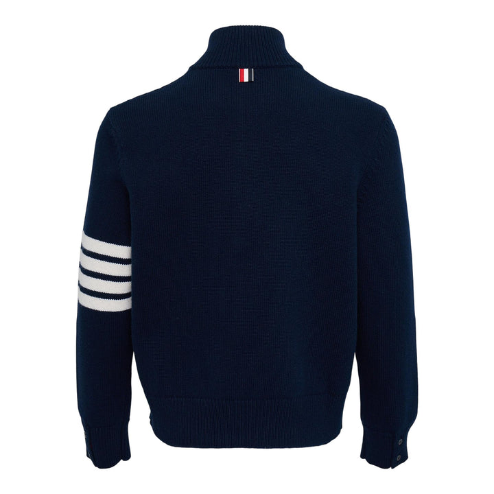 Club21 - Thom Browne - Merino Wool 4-Bar Funnel Neck Pullover Men - KNIT TOPS - Navy