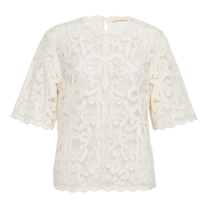 Club21 - Ulla Johnson - Tasia Applique Short Sleeve Top - WOVEN TOPS - Off-White