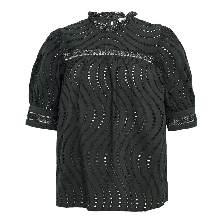 Club21 - Ulla Johnson - Virginia Lace Collar Short Sleeve Blouse - BLOUSES - Green