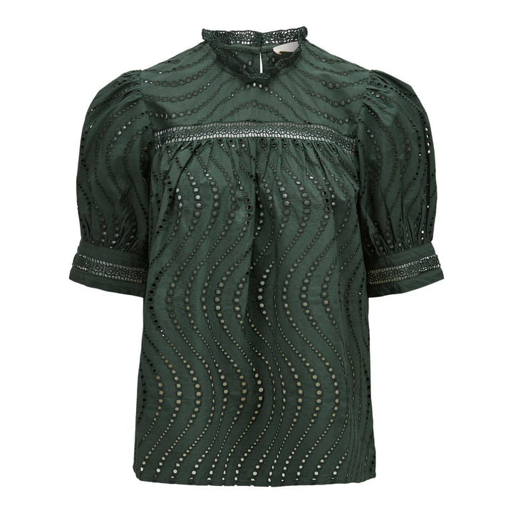 Club21 - Ulla Johnson - Virginia Lace Collar Short Sleeve Blouse - BLOUSES - Green