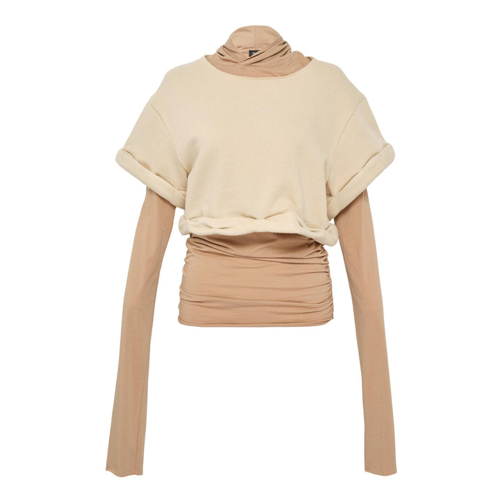 Club21 - We11done - Beige Womens Rolledup Hoodie - SWEATSHIRTS - Beige