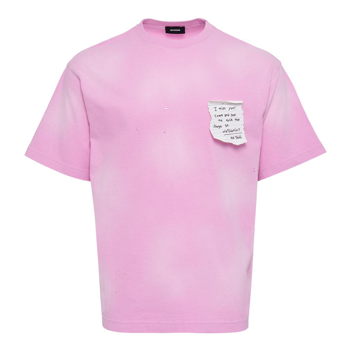 Club21 - We11done - Pink Paper Note Grunge T-Shirt - TEES - Pink