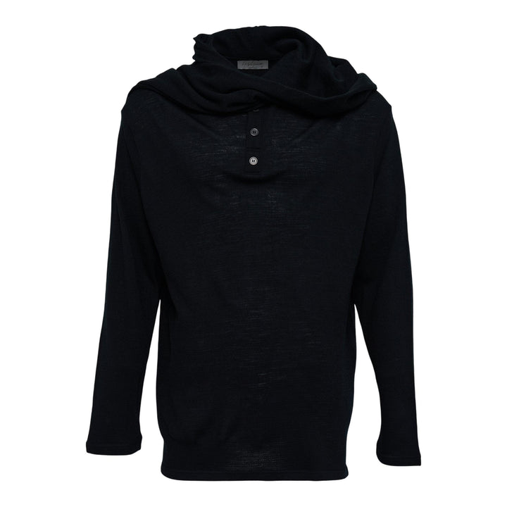 Club21 - Yohji Yamamoto - Henley Neck Hood T - SWEATSHIRTS - Black