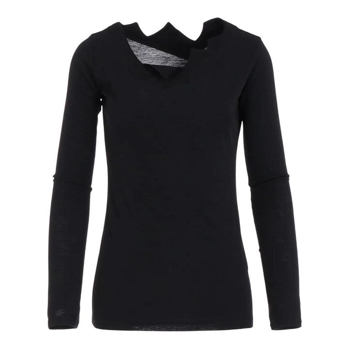 Club21 - Yohji Yamamoto - Zig-Zag Neck Line Long Sleeve Top - KNIT TOPS - Black
