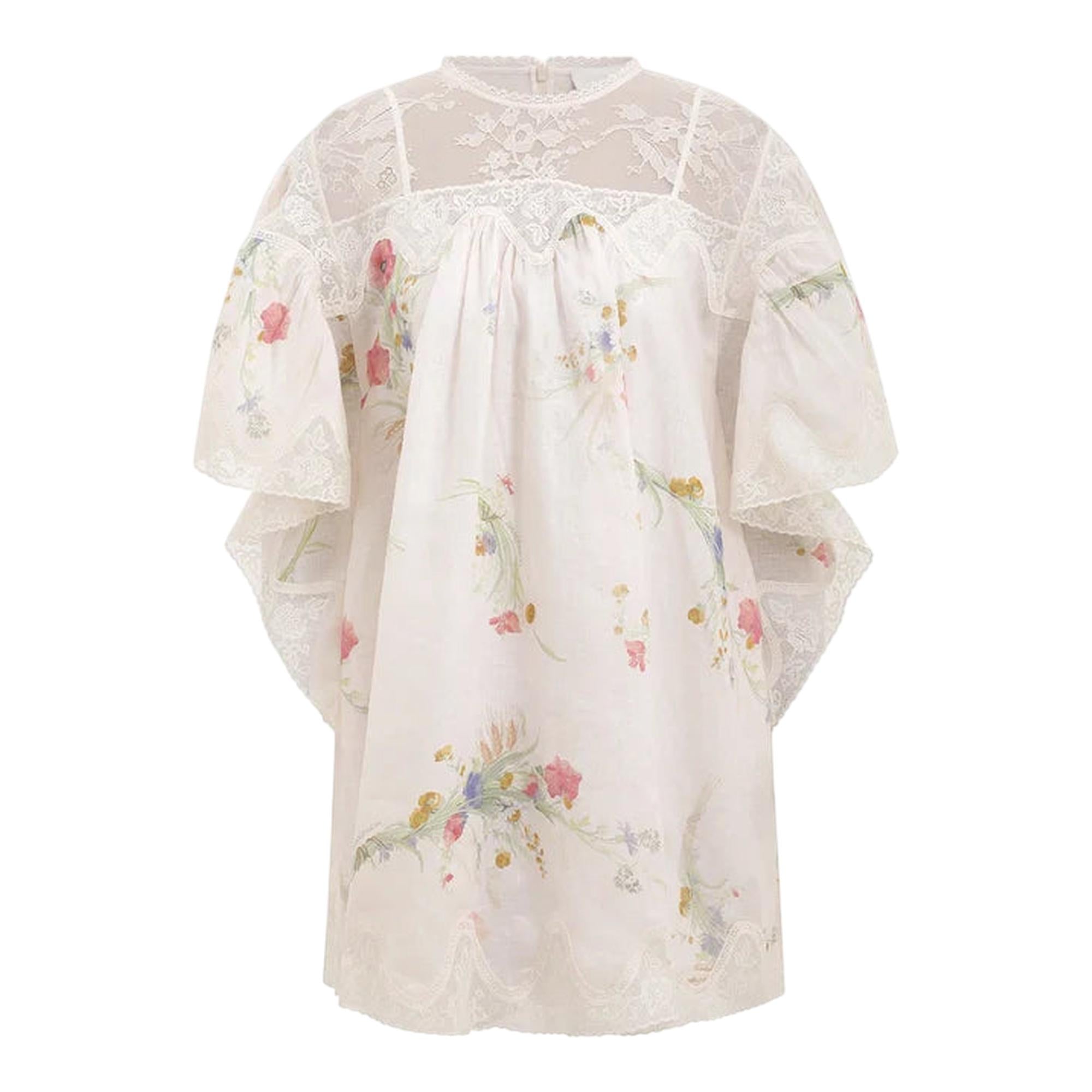 ZIMMERMANN Lucky Lace Trim Mini Dress | Cream Bouquet Floral