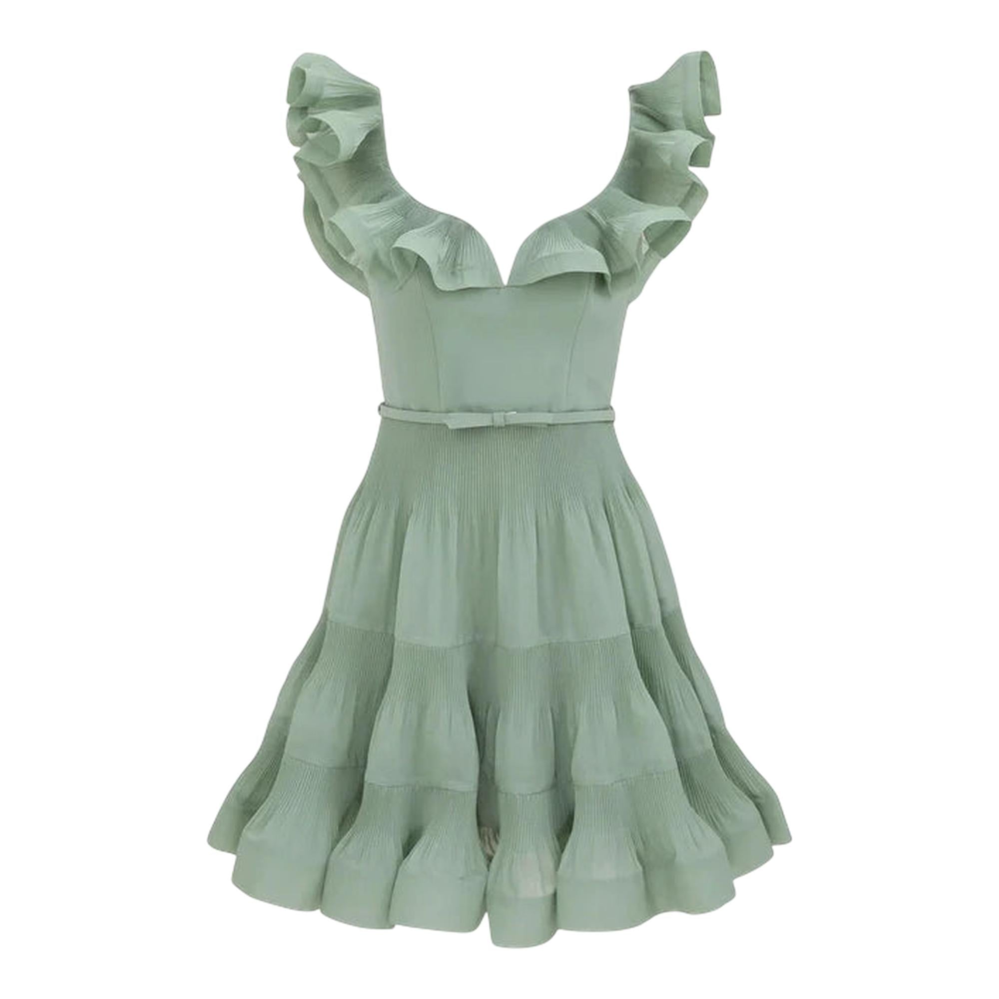 zimmermann dress green Pleated Frill Mini Dress | ZIMMERMANN