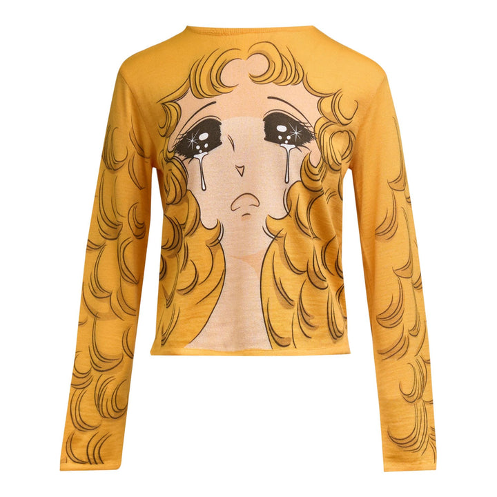 Club21 - pushBUTTON - Crying Girl Fitted Knit Top - KNIT TOPS - Yellow