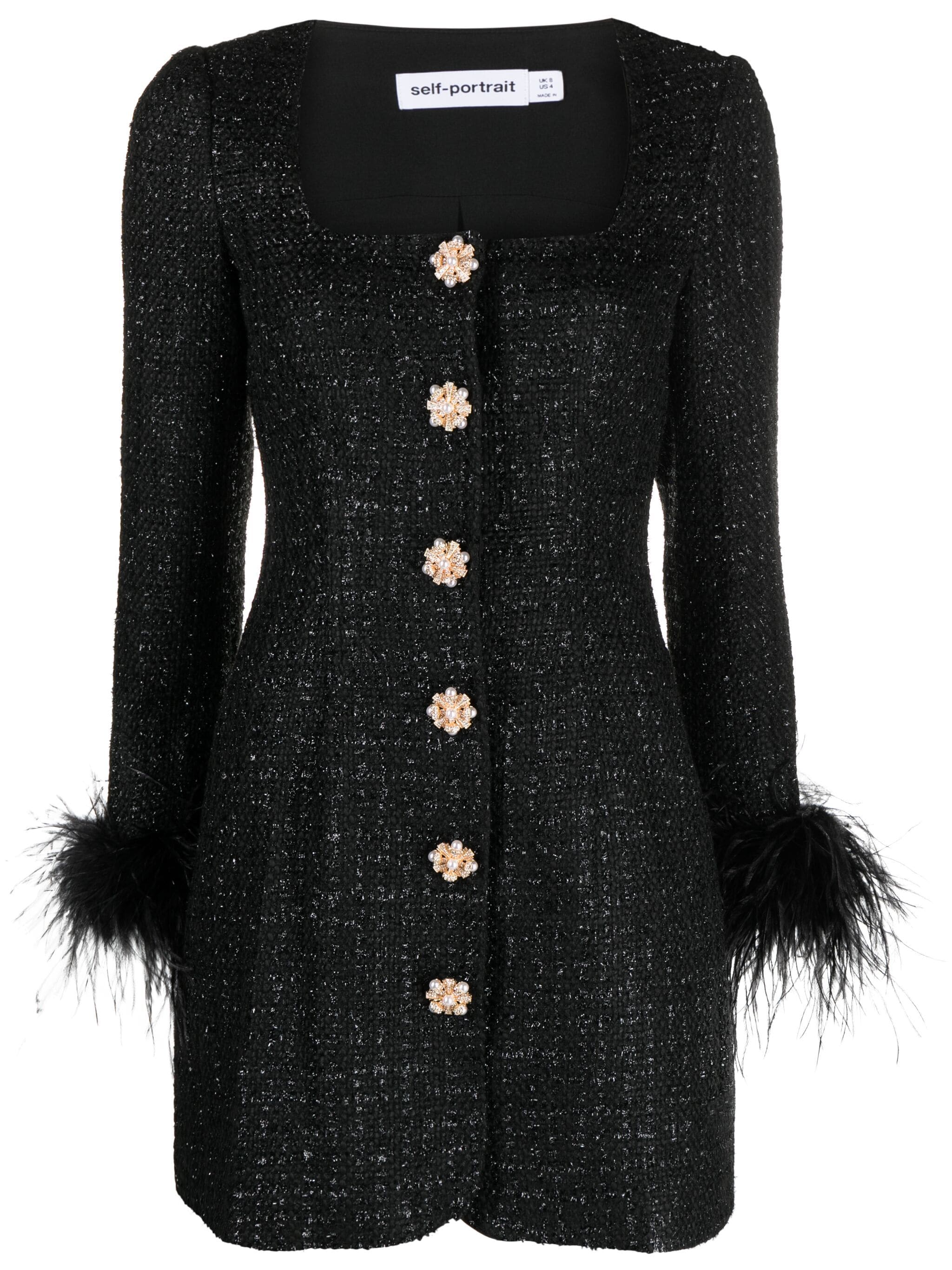 Black Boucle Feather Mini Dress  Club21.com
