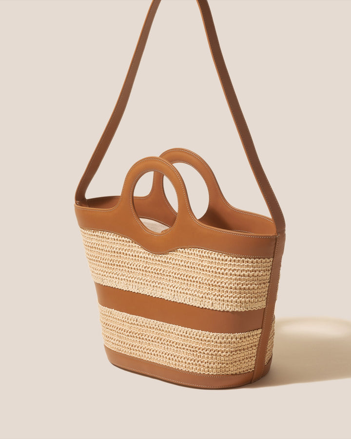 Nasta Leather Framed Raffia Tote