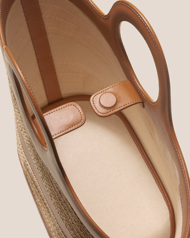 Nasta Leather Framed Raffia Tote