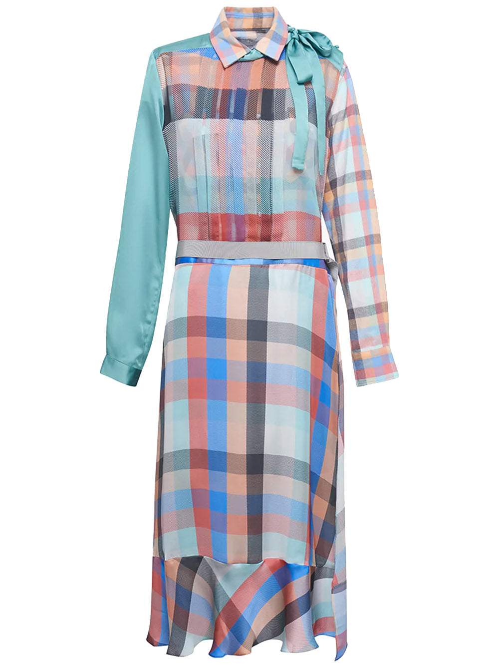 navy blue dress for baby girl Women's Shirt Dress Plaid V-Neck Button Down Asymmetric Hem Side Slit Maxi  Dress with Pockets for Spring Fall Casual,Earthy Yellow,M main image 1