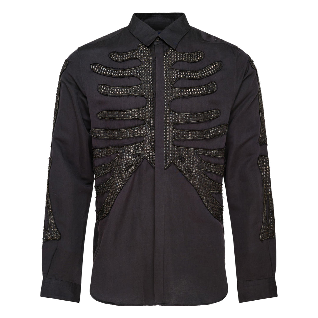 Long Sleeve Embroidered Satin Shirt