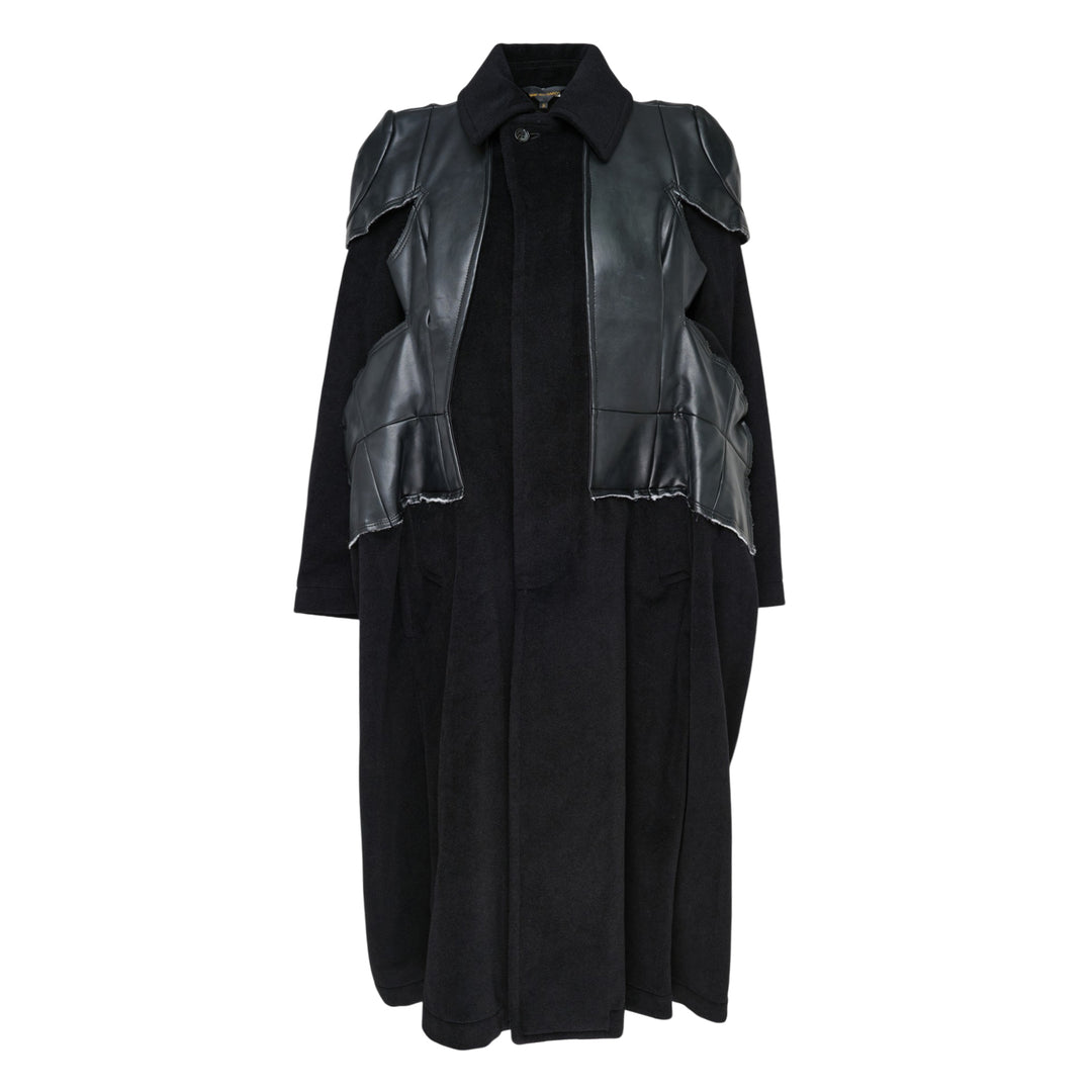 Angora Wool Leather Panel Coat