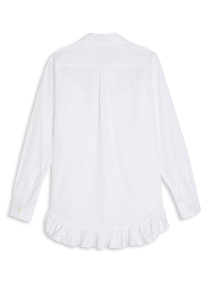 Long Sleeve Button-Up Blouse With Frill