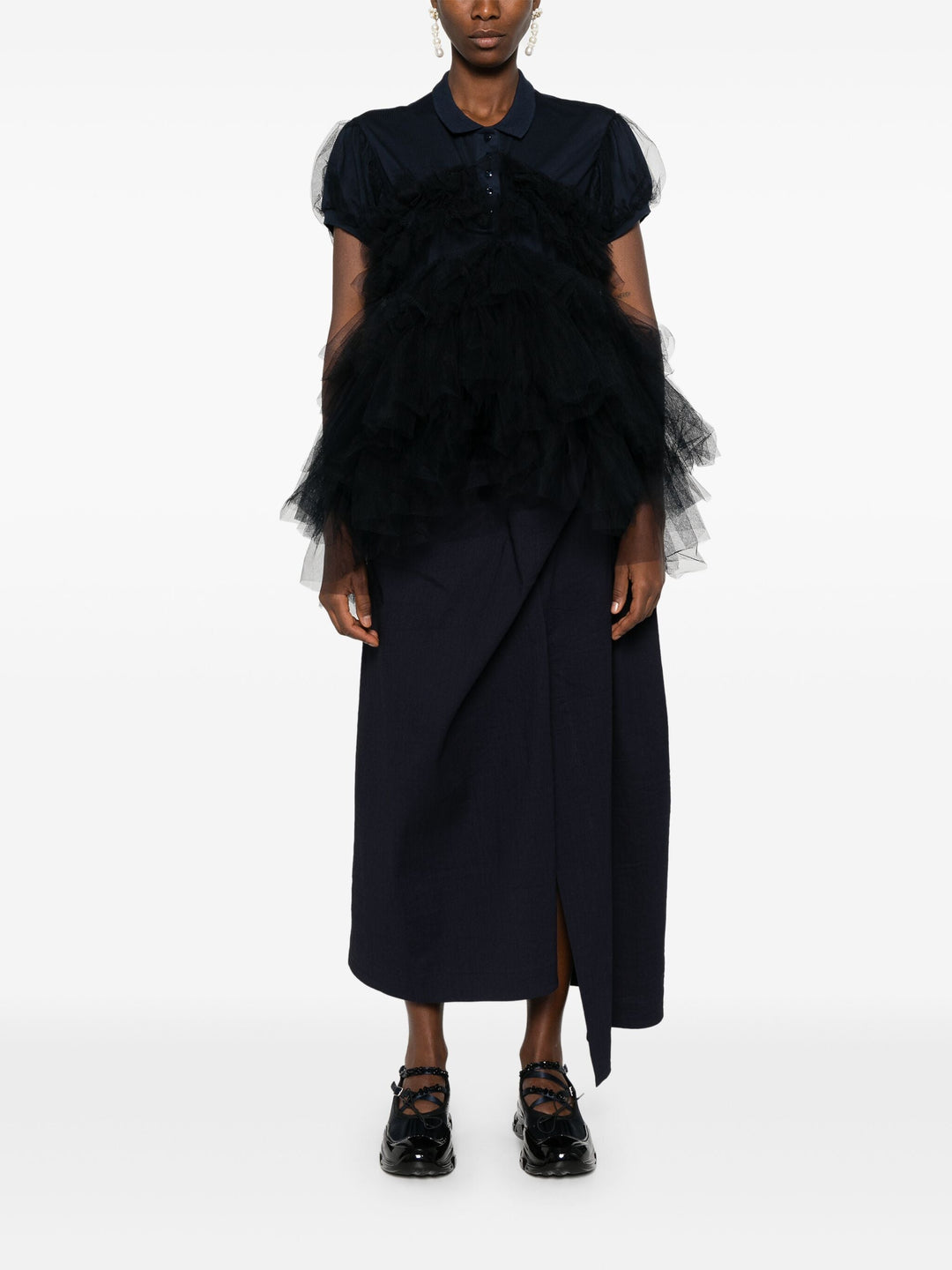 Puff Sleeve Tulle Frill Polo Shirt Dress