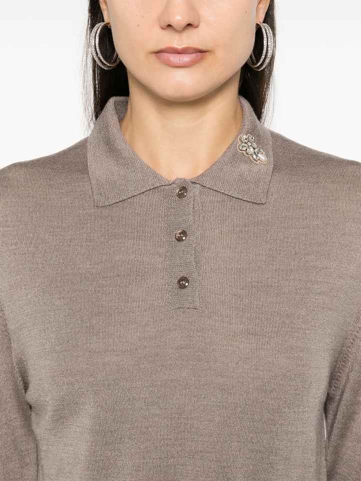 Merino Silk Knit Polo Sweater