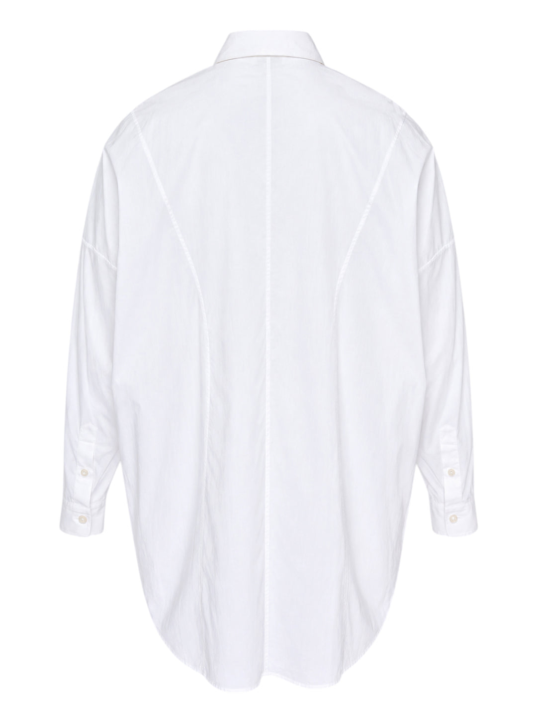 Random Identities oversized white long sleeve shirt dress with drop shoulders, button front and embroidered collar detail - view 2