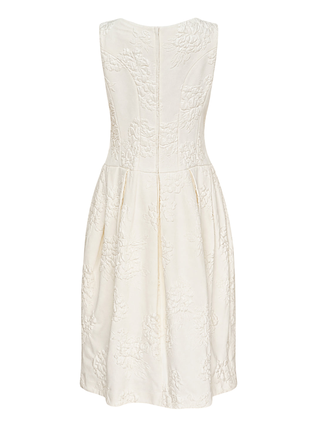 Cream sleeveless Comme des Garçons Comme des Garçons dress in raised floral jacquard with a fitted bodice and pleated skirt - view 2