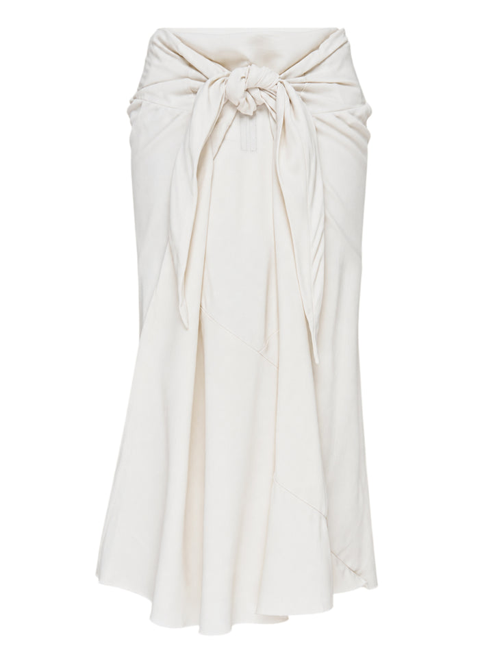 Rick Owens Strutter midi skirt in off-white cady with angled yoke seaming and a flared hem - view 2