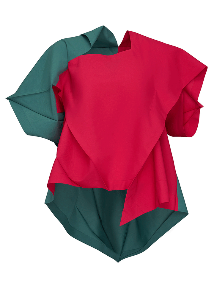 132-5.-ISSEY-MIYAKE-SWITCHING-VOLUME-Blouse-Sage-Green-Magenta-1