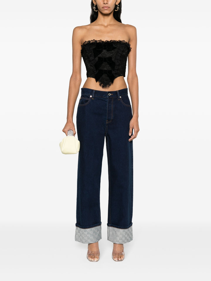 Hotfix Crystal Cuff Straight Jean In Denim