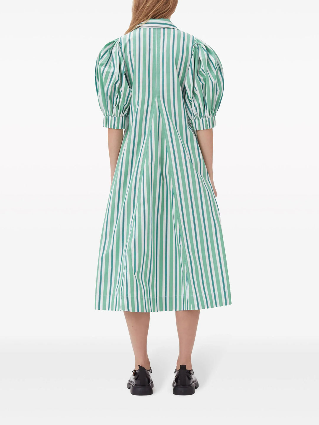 Stripe Cotton Collar Long Dress