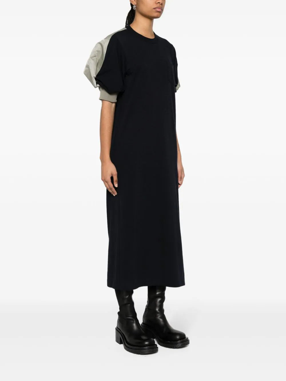 Nylon Twill X Cotton Jersey Dress