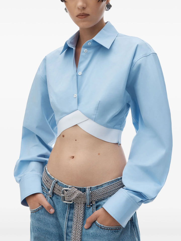 Cropped Shirt In Organic Cotton With Logo Elastic