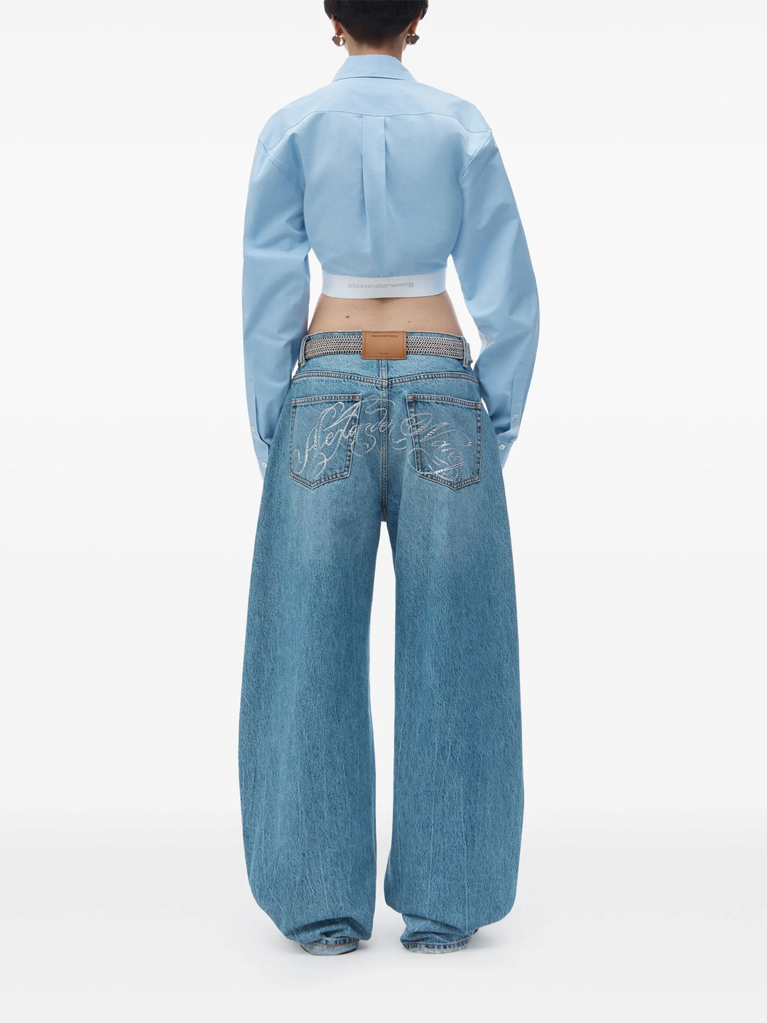 Cropped Shirt In Organic Cotton With Logo Elastic