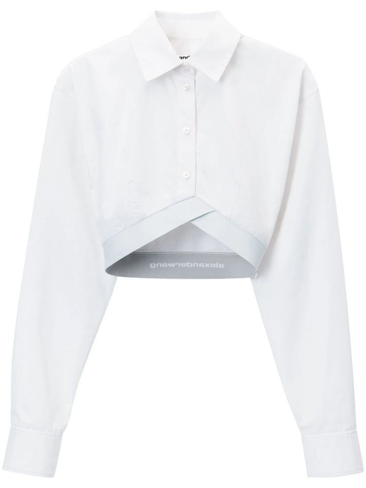 Cropped Shirt In Organic Cotton With Logo Elastic