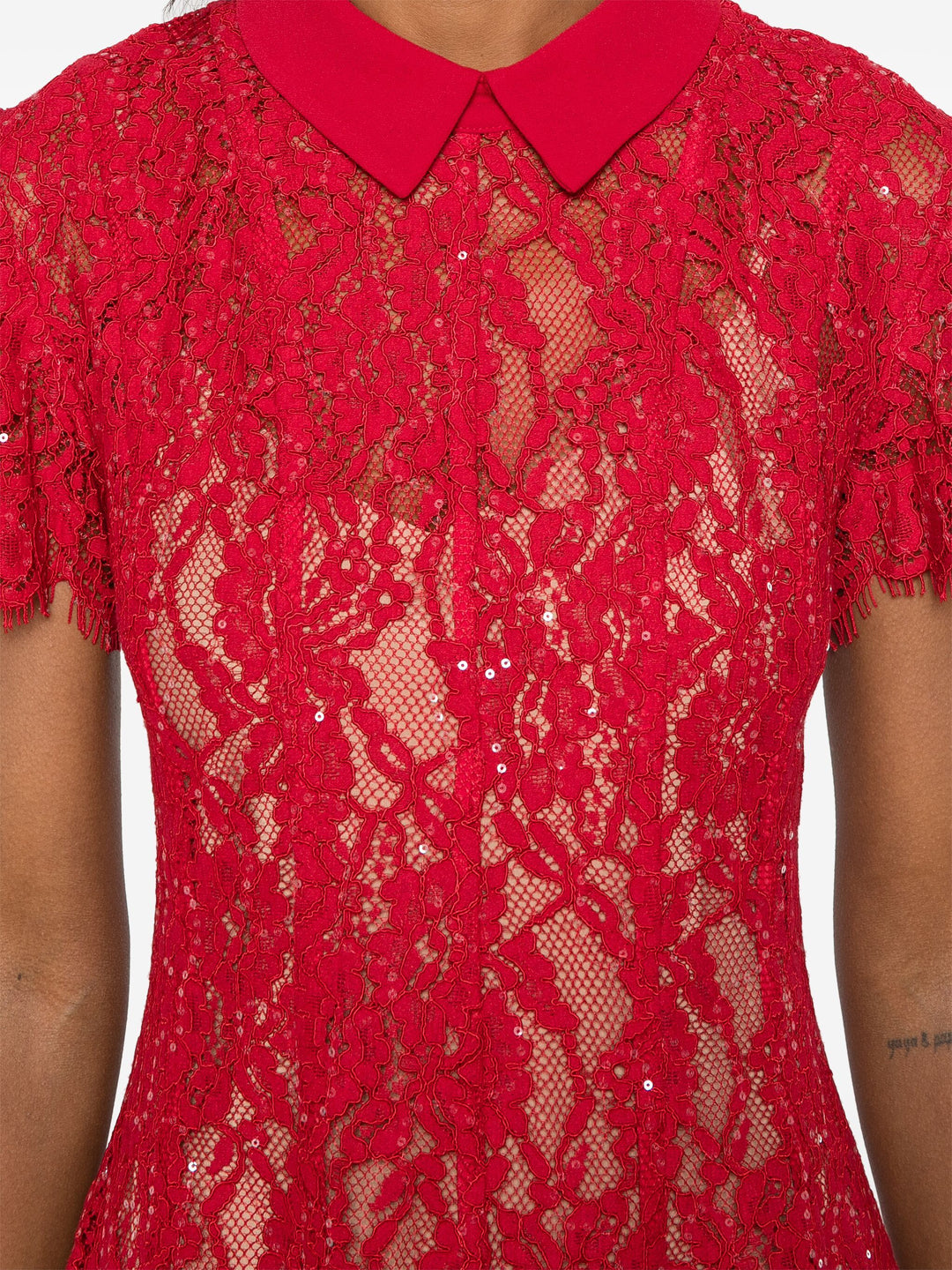 Red Sequin Lace Mini Dress