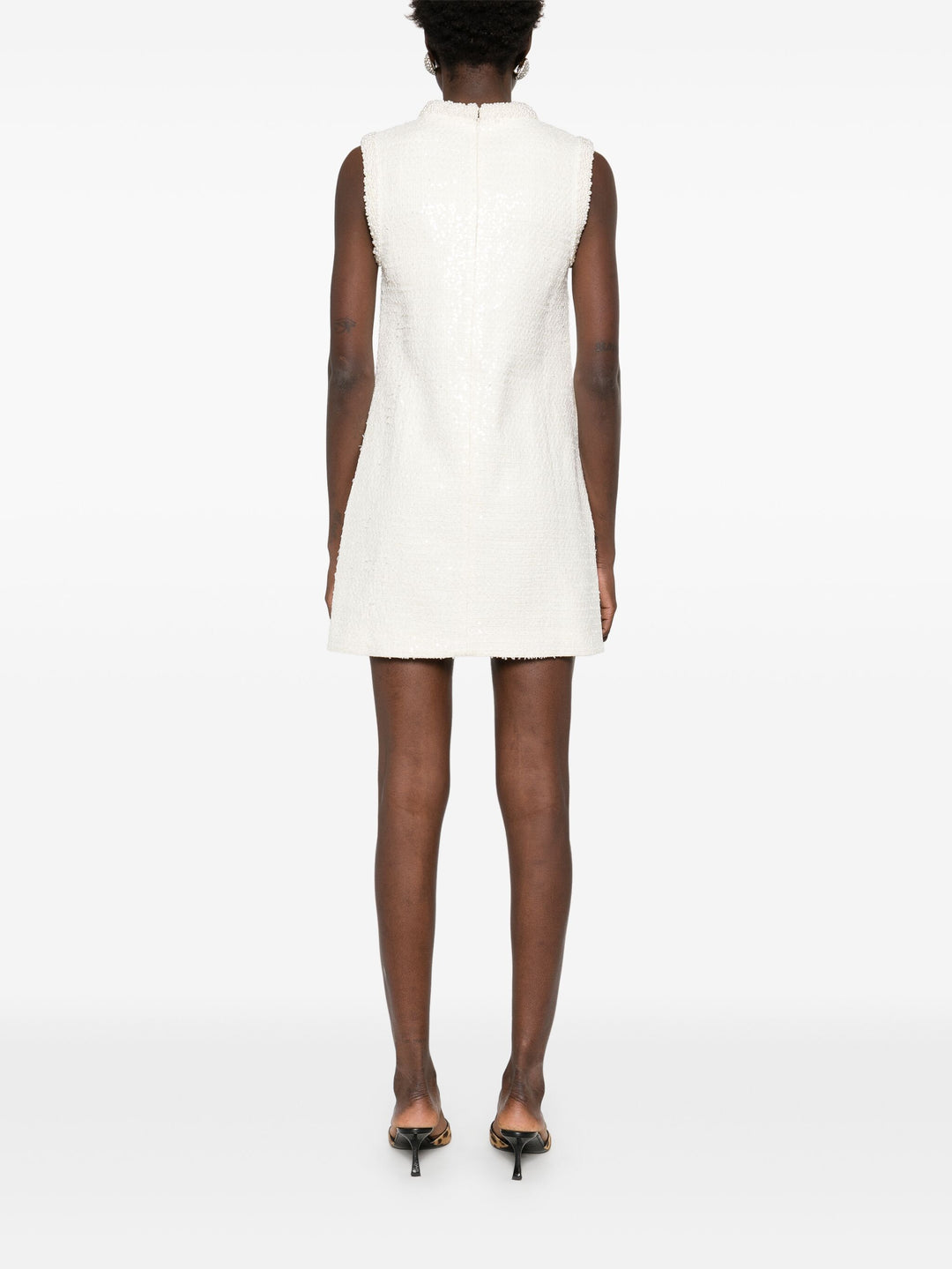 Cream Boucle Pearl Trim Mini Dress