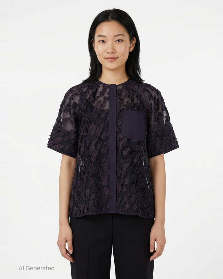 Textured Organza Short Sleeve Top | 3.1 Phillip Lim | Club21 - front