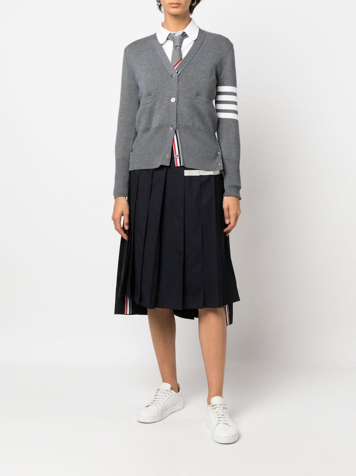 Navy Wool Plain Weave Pleated 4-Bar Skirt