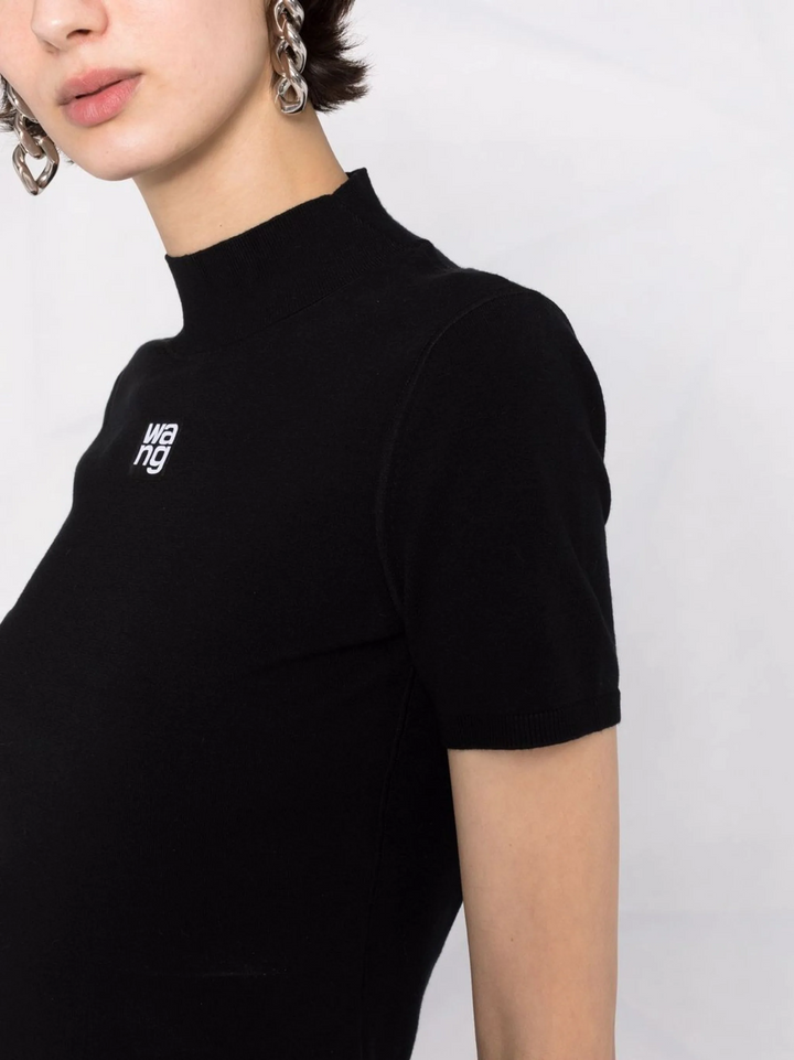 Logo Patch Mock Neck Top In Bodycon Knit