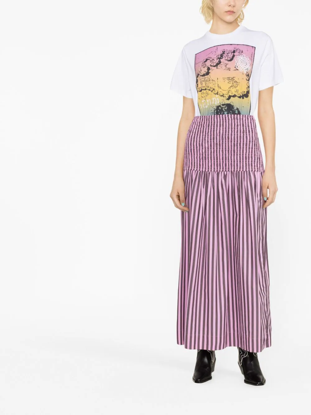 Stripe Cotton Smock Skirt