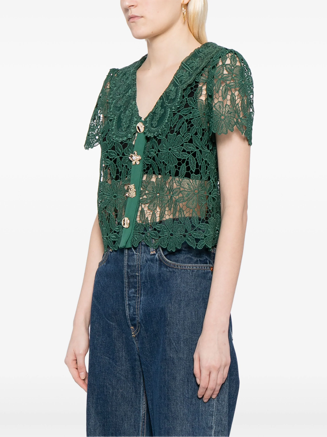 Green Guipure Lace Top