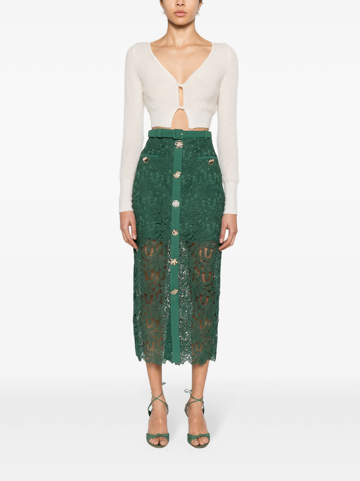 Green Guipure Lace Midi Skirt