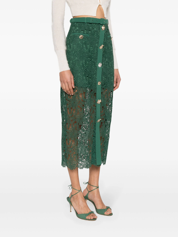 Green Guipure Lace Midi Skirt