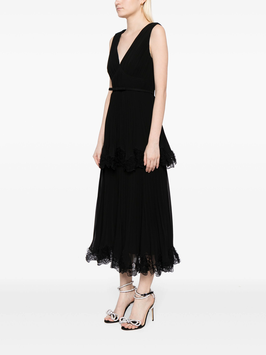 Black Chiffon Tiered Midi Dress