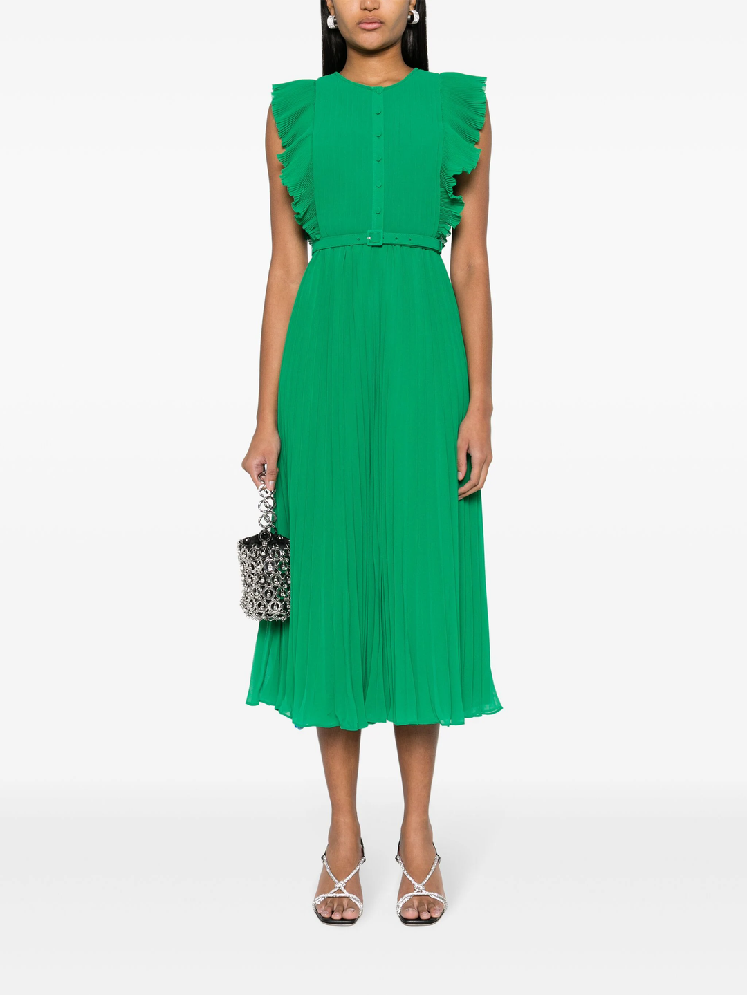 Green Chiffon Sleeveless Ruffle Dress