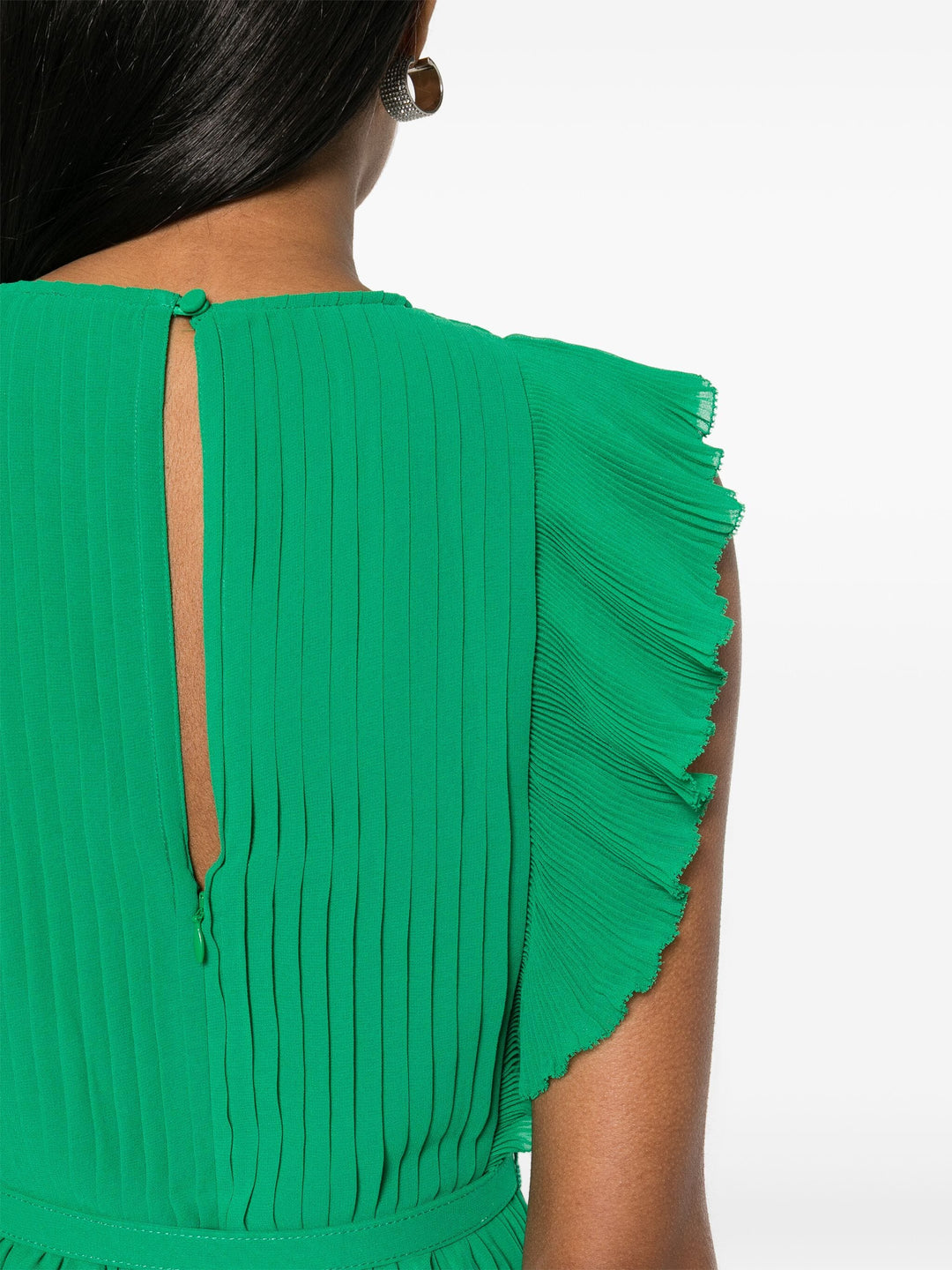 Green Chiffon Sleeveless Ruffle Dress