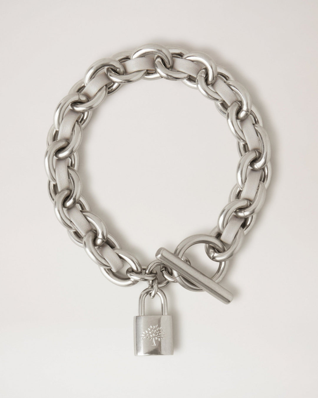 Lily Leather Chain Bracelet Small Pale Grey Silky Calf & Silver Plated Stainless