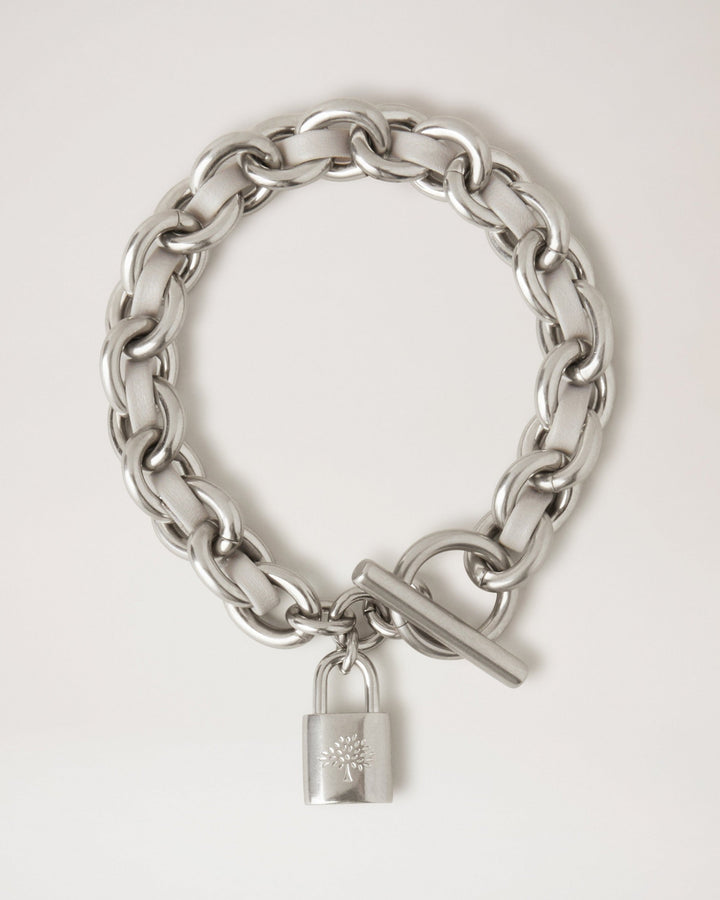 Lily Leather Chain Bracelet Small Pale Grey Silky Calf & Silver Plated Stainless