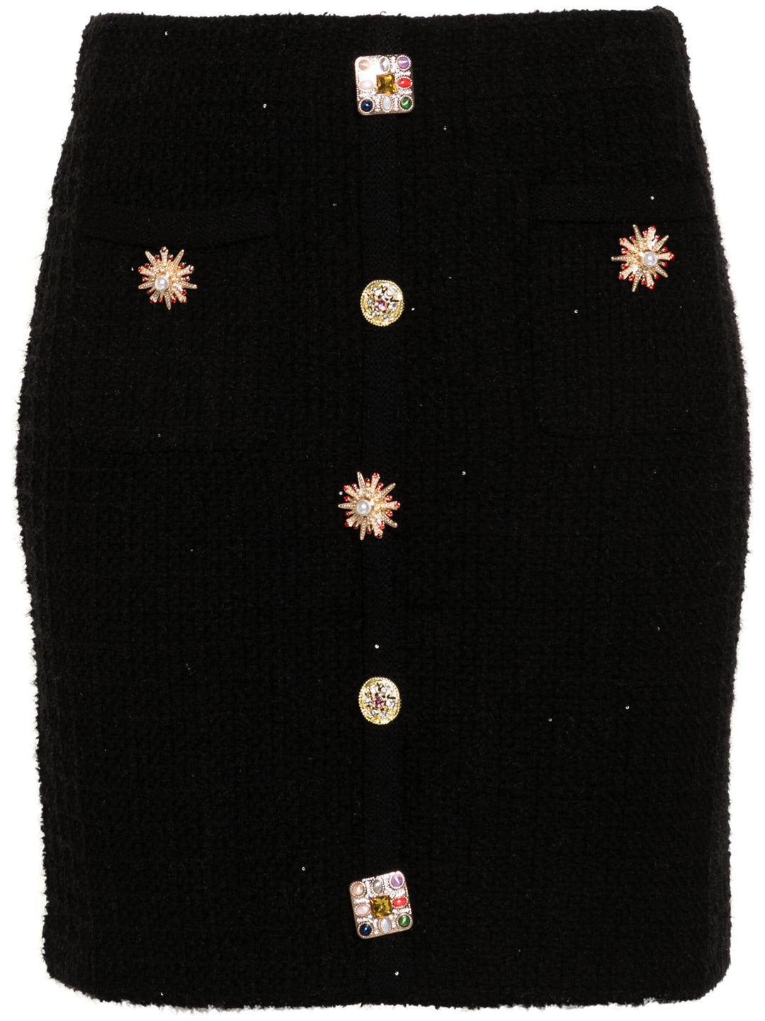 Black Jewel Button Knit Mini Skirt