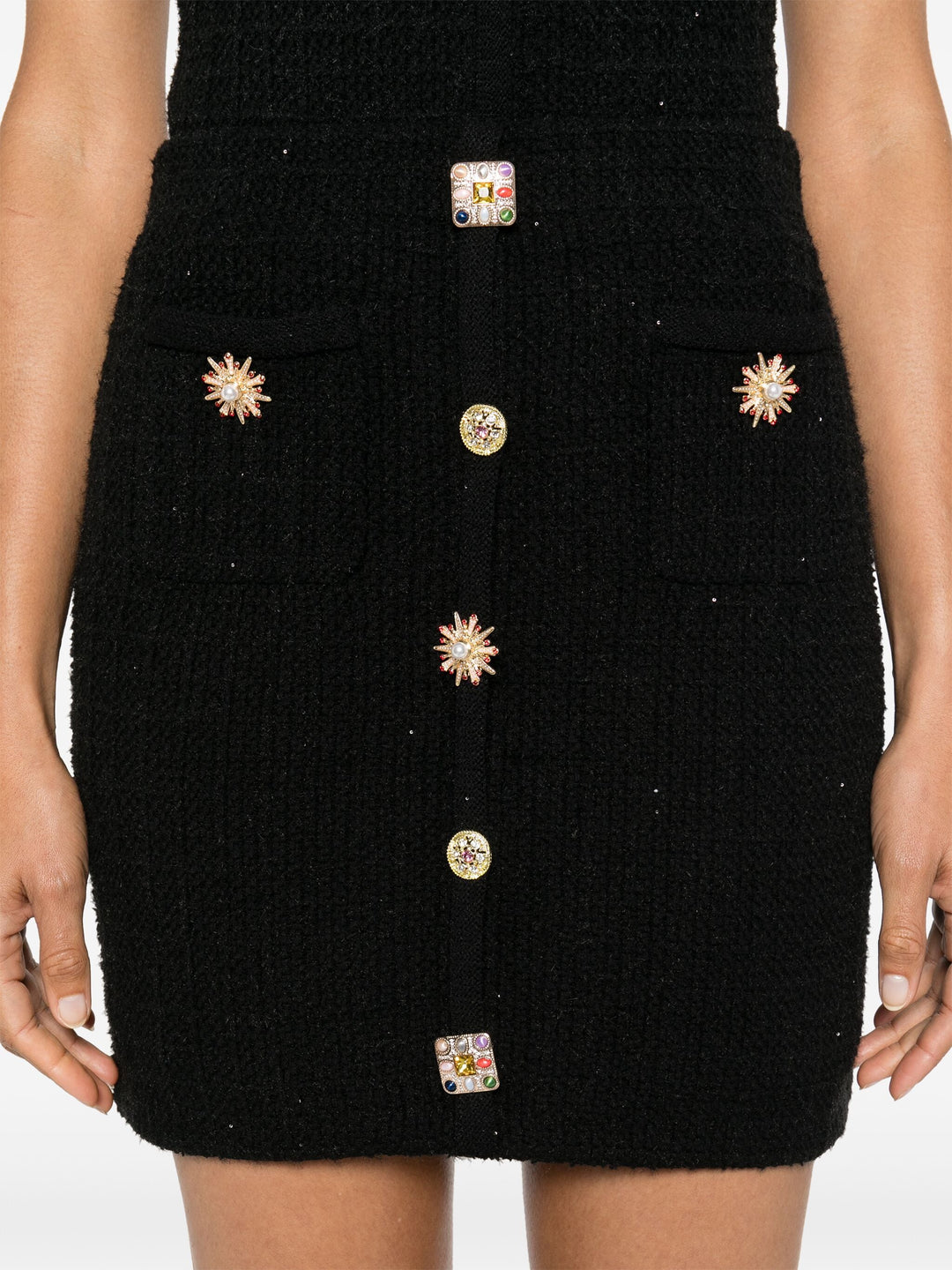 Black Jewel Button Knit Mini Skirt