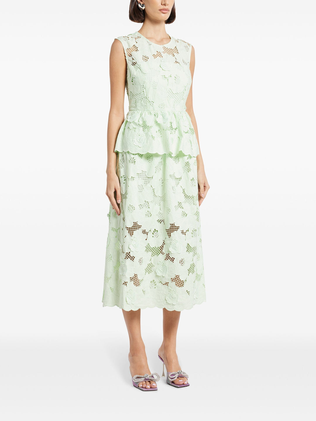 Mint Cotton Lace Peplum Midi Dress