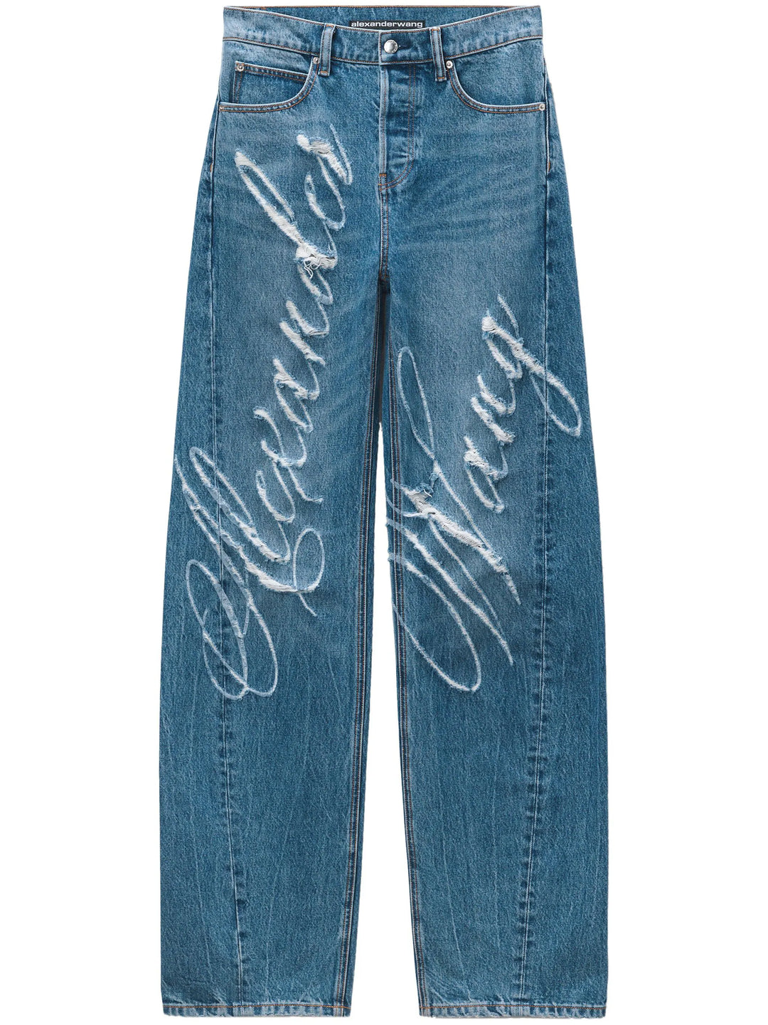 Balloon Jean Cursive Logo Fray