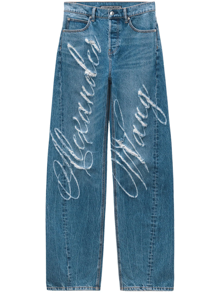 Balloon Jean Cursive Logo Fray